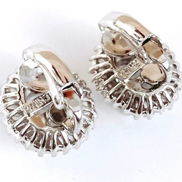 Signed NM Neiman Marcus CZ Halo Clip On Earrings Silver Tone Formal Evening - Picture 8 of 11